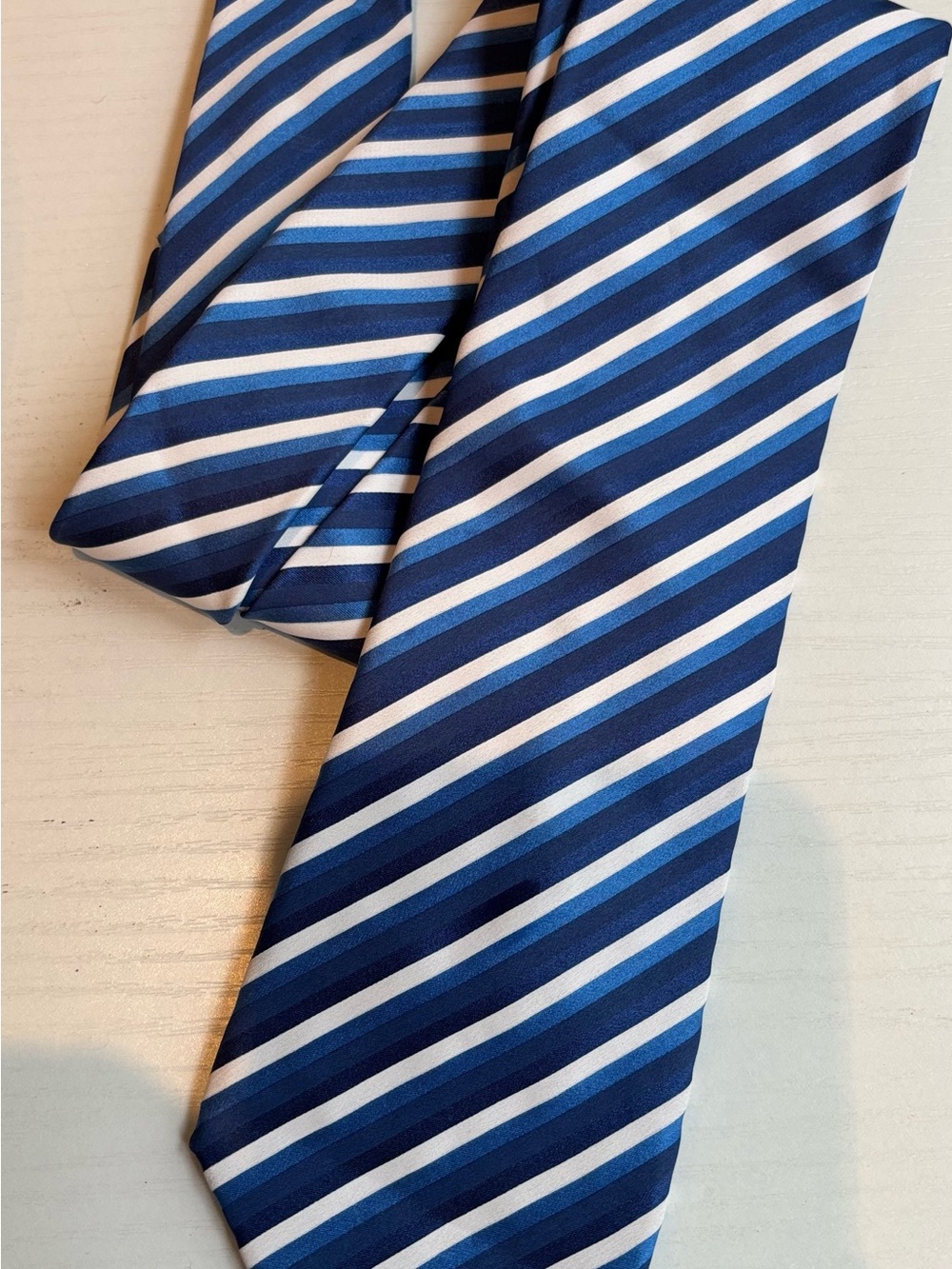 Boss Blue, Light Blue & White Striped Silk Tie